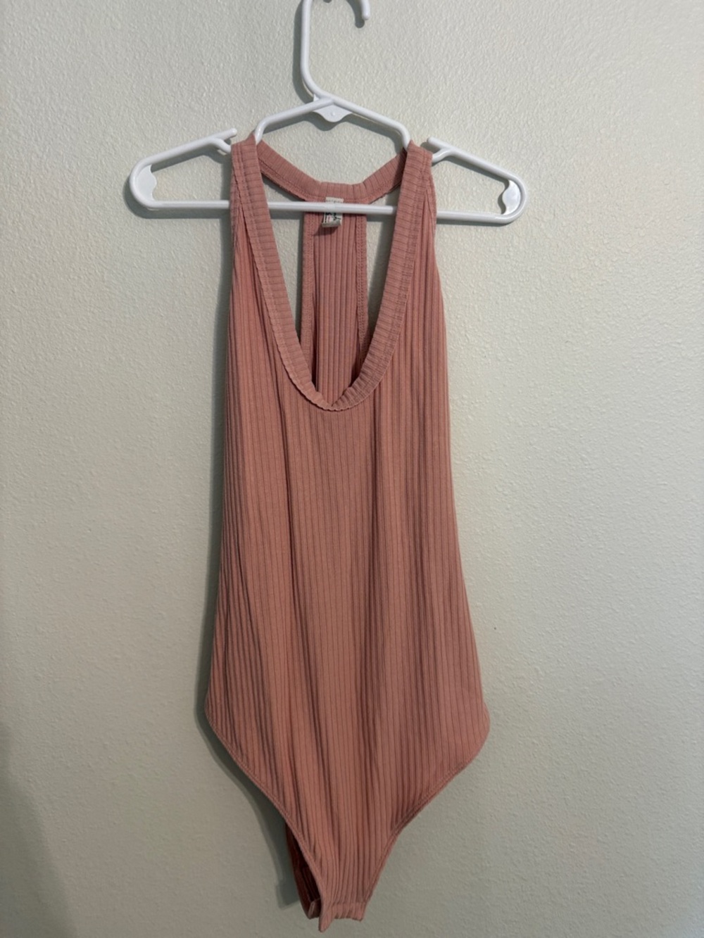 Ribbed Mauve Pink Racerback Bodysuit - Modern Scoop Neck